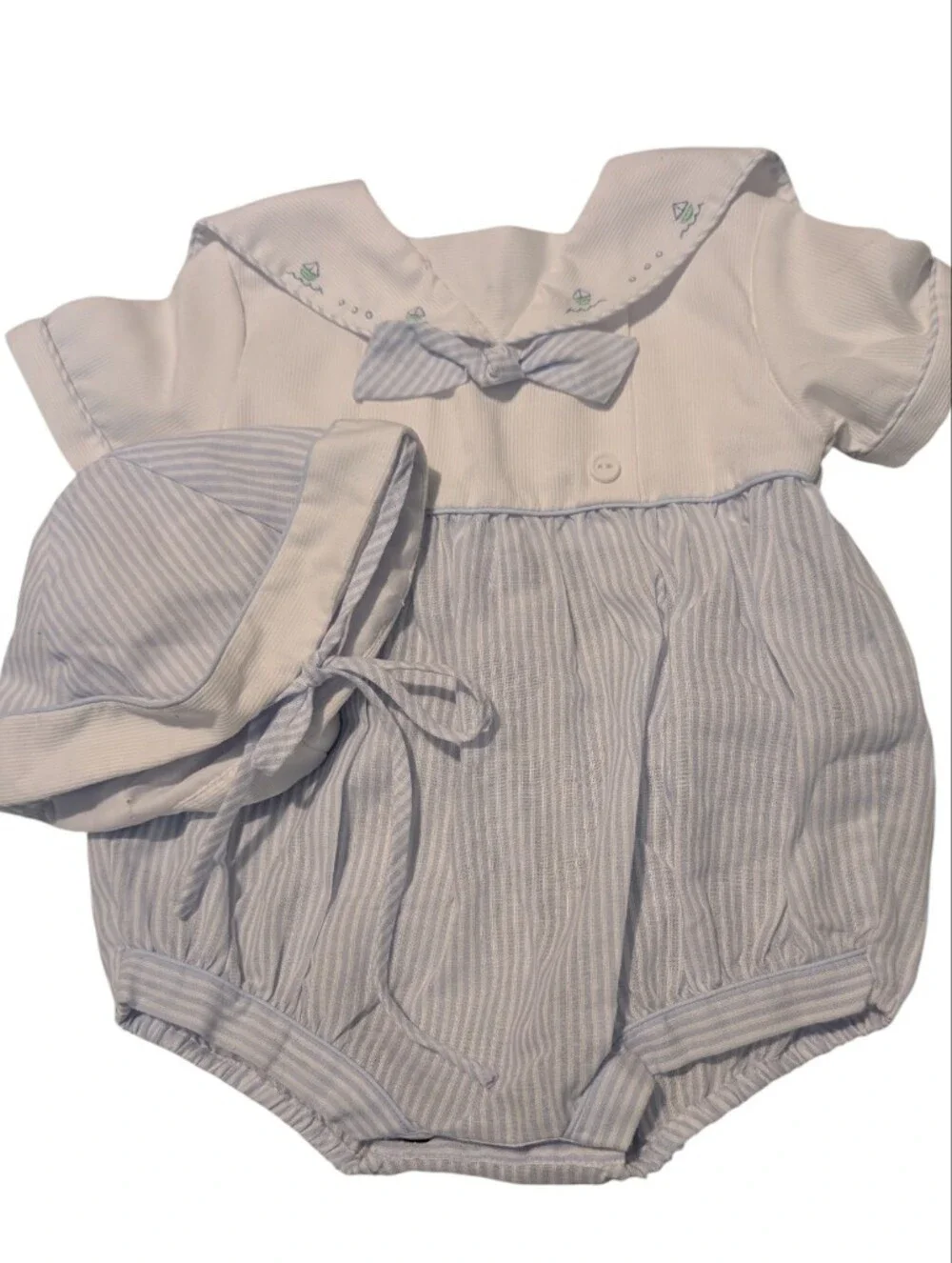 Carter's Vintage Newborn Baby Nautical Romper Outfit Hat